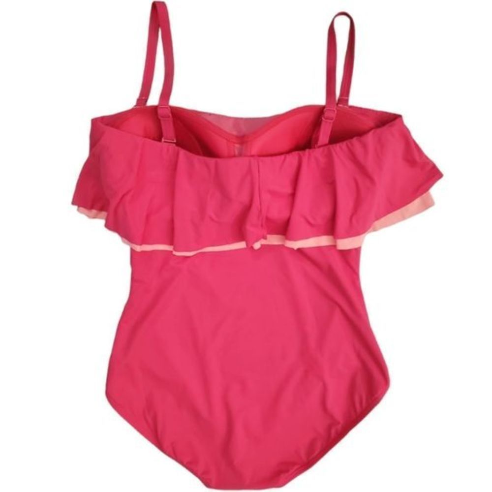 Coco Reef Contours 38C/14 Pink Ruffle Strapless Tummy-Control Swimsuit a236 - Picture 3 of 8